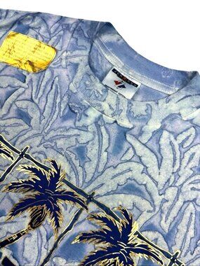 NEW VTG Royal Bahamian Resort Men's S/S T-Shirt Blue Tie Dye Palms • Medium